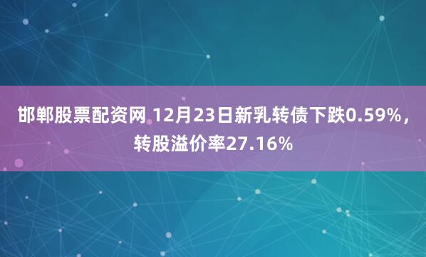 邯郸股票配资网 12月23日新乳转债下跌0.59%，转股溢价率27.16%